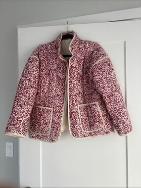 Quilted Floral Jacket in Burgundy and Cream